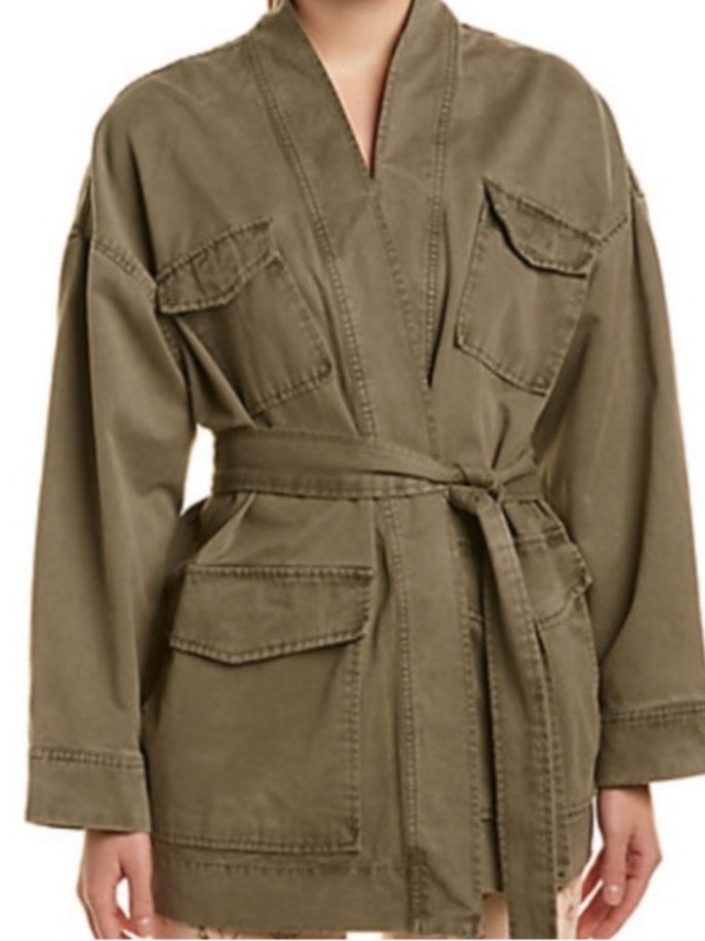 NWT La Vie Rebecca Taylor Twill Belted Jacket in Green Size Large